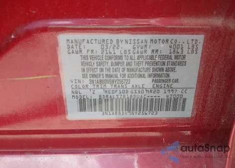 2022 Nissan Sentra Sr Xtronic Cvt z USA, uszkodzony, nr VIN 3N1AB8DV9NY256723